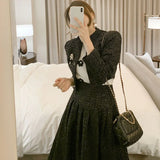 Fongt Sister Fan's New Two-Piece Korean Version Of The Famous Woman Temperament Hairy Short Coat + Waist Swing Skirt Hepburn Suit
