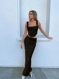 Wine Elegant and Beautiful Womens Dresses Sexy Corset Cropped Top and Skirt 2 Piece Set Christmas New in Dresses-Outfit