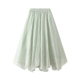 Fongt A Word Half-Dress Woman 2025 New Medium Long Gentle Fairy Yarn Skirt Wave Hem 2139