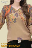 Autumn Long Sleeve Elegant Fashion Printing Pullovers for Women Designer Shirts Women Vintage Women's Clothing