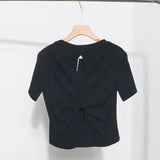 Design-Sense Short-Sleeved Back Hollow T-Shirt For Women's Summer New Body-Repair Short Small Shirt