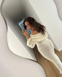 Knit Off-Shoulder Long Sleeve Maxi Dress-Outfit