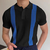 Fongt Men'swear Summer Short-Sleeved Knitwear White Striped Business POLO Shirt