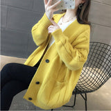 Fongt Medium Long Solid Color Sweater Coat Lazy Wind Cardigan New Twist Sweater Autumn And Winter Sweater Women's Clothing-Outfit