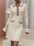 Fongt Temperament Long-Sleeved Knitwear Women's New Short French Pit Tight-Knit Dress In Spring