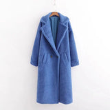 Notched Collar Hairy Shaggy Faux Fur Long Teddy Coat Ivory Woman Shearling Fluffy X-Long Jackets Keep Warm
