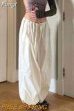 Wide Leg Sweatpants Women Vintage Y2K Punk Streetwear Joggers Solid Low Waist Drawstring Trousers Casual Cargo Pants