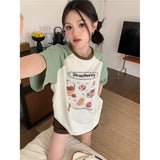 Cottage Strawberry Raglan Sleeve Oversized Tee-Outfit