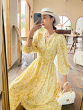 Fongt Early Spring Dress Women's New Mid-Long Dress French Temperament Chiffon Floral Long