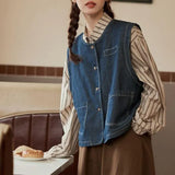 Fongt Denim Vest Vest Vest Women's Spring And Autumn Fashion Fashion New External Folding Shirt Shoulder Clip