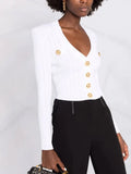 STREET Newest 2022 F/W Designer Jacket Women Lion Buttons V-neck Crop Knitted