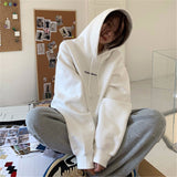 Letter Embroidery Baggy Hoodie-Outfit