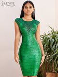 2022 New Summer Green Lace Bandage Dress Women Sexy Hollow Out Bodycon Club Celebrity Evening Runway Party Ladies