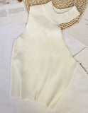 Women Halter Neck Off-shoulder Knitted Cropped Tank Tops Female Bodycon Tanks Sleeveless Basic Solid T shirts Tees Camisole-Outfit