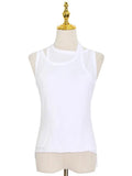 Fongt New Commuter Trend Irregular Fake Two Sling Vest Women's Round Collar With A Top T Shirt-Outfit