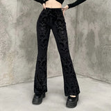 Fongt Summer New Women's Casual Pants Dark Sexy Body-In-Print Lace High-Waisted Flared