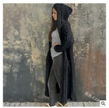 Fongt Knitted Sweater Women Loose Sesame Braided Lazy Hooded Long Cardigan