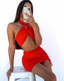Skirts Womens Outfit 2021 Summer Sexy Dress Sets Halter Soft Crop Top Drawstring Off Shoulder Lady Snug Two Piece