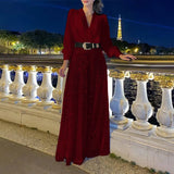 Fongt Buy Through The New Fashion V-Neck Long-Sleeved Shirt Temperament Elegant Waist Display Thin Bright Leg