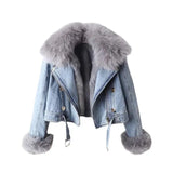 Faux Fur Collar Lining Denim Jacket-Outfit