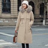 2024 Korean Version Of Velvet Slim Parker Cotton Suit Big Wool Collar Long Can Be Removed Live Live Padded Coat Women-Outfit