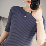 Fongt Collar Pit Bottom Shirt Women's New Slim Sweater Short Versatile Casual Sweater-Outfit