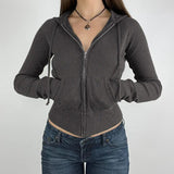Fongt Style Spice Girl Solid Color Hooded Basic Hoodie Female Zipper Cardigan Slim Long Sleeve Jacket Jacket-Outfit