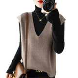 Fongt Blend 2024 Autumn Winter New Ladies Loose V-Neck Short Solid Color Set Knit Vest Vest Vest-Outfit