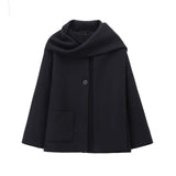 Fongt Winter New Women Equipped With Scarf Long-Sleeved Blended Coat Loose Temperament Coat