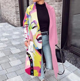 Fongt New 2025 Autumn Women's Long-Sleeved Collar Coat Prints The Long
