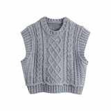 New Women Knit Crop Sweater Vest sleeveless Warm Casual Fashion Cropped Knitted Woman Sweaters Pullover