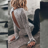 Fongt Autumn Women's Street Solid Color Round Collar Back Hollow Sequin Jacket