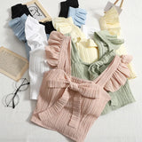 Top Sweet Design Sense Short Solid Color Bow Vest Sling Short Flounce Top-Outfit