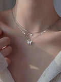 Rhinestone Butterfly Pendant Double Layered Necklace-Outfit