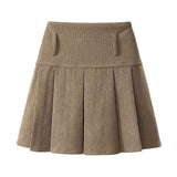 Fongt Skirt Women Spring And Autumn Wick Velvet Skirt Brown Large Size Fat Mm High-Waist College Windy Skirt Thin