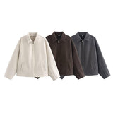 Fongt Wind Autumn New Women's Temperament Simple Collar Short Solid Color Hair Coat