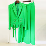 Fongt Early Spring Series New Star Fashion Ribbon Strap Blazer Broad Leg Trousers Set