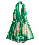 Fongt Women's Explosive Print Collar With Bare Back Hanging Neck Dress