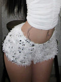 Fongt Hot Girl Sexy Low-Waist Hairy Squins Straight Shorts Pure Luster Thin Hot Pants