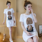 Fongt Summer New Women's Korean Dress Print Women's Medium Long Short-Sleeved T-Shirt Girl Top