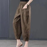Fongt Summer Loose Tight High-Waisted Lantern Trousers Women's Hanging Ice Silk Cotton Nine-Point Harun Trousers Pocket