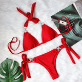 Fongt New Bikini Crystal Diamond Bikini Solid Color Strap Swimsuit High End Sexy Female Swimsuit