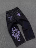 Wide-Legged Jeans Men's Fashion Black Baggy Jeans Men's Rap Jeans-Outfit