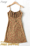 Print Floral Summer Boho Dress Short Mini Beach Lace Up A-line Sundress Green Strap Sleeveless Vintage Dress