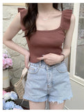 Fongt Ice Silk Lotus Leaf Side Small Flying Sleeve Sleeve Vest Design Small Sense Of Small Summer Outside Through The Knitted Sleeveless