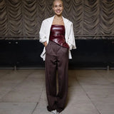 Strapless PU Leather Asymmetrical Top-Outfit