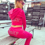 Juicy Tracksuit Women Autumn Winter Diamonds Velvet Two Piece Set Long Sleeve Hooded Sweatshirts And Pants Jogging