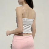 Fongt Girl Wind Draw Pleated Lace Lace Texture Vest Solid Color U Collar Slim Umbilical Small Sling-Outfit