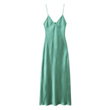 New Silk Satin Texture Flute Sexual Dew Back Halter Skirt 2174331-Outfit