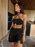 2025 New Blouse Short Skirt Women Split Two Sets Of Beach Vacation Bra Strap